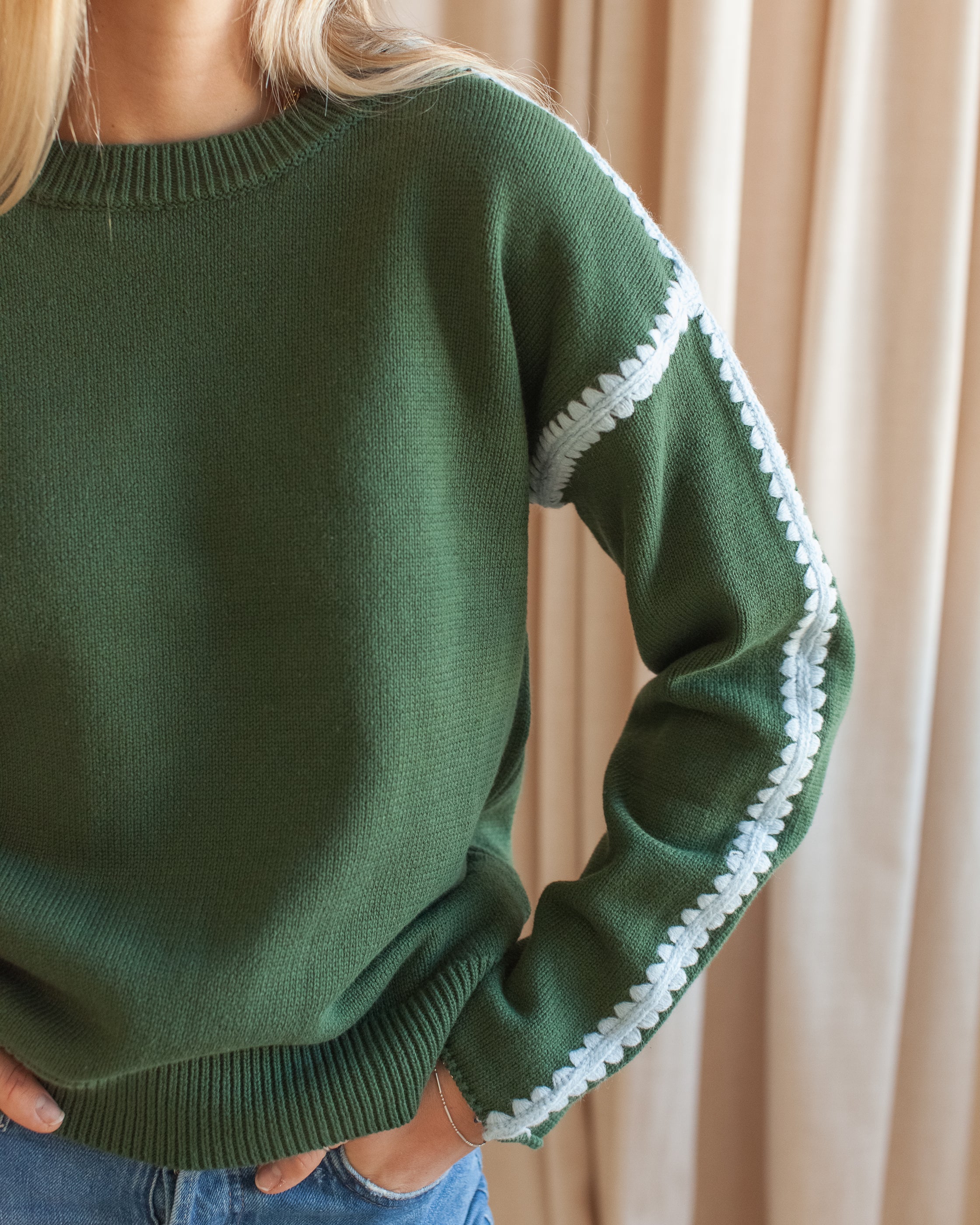 Joe Contrast Sweater- Moss