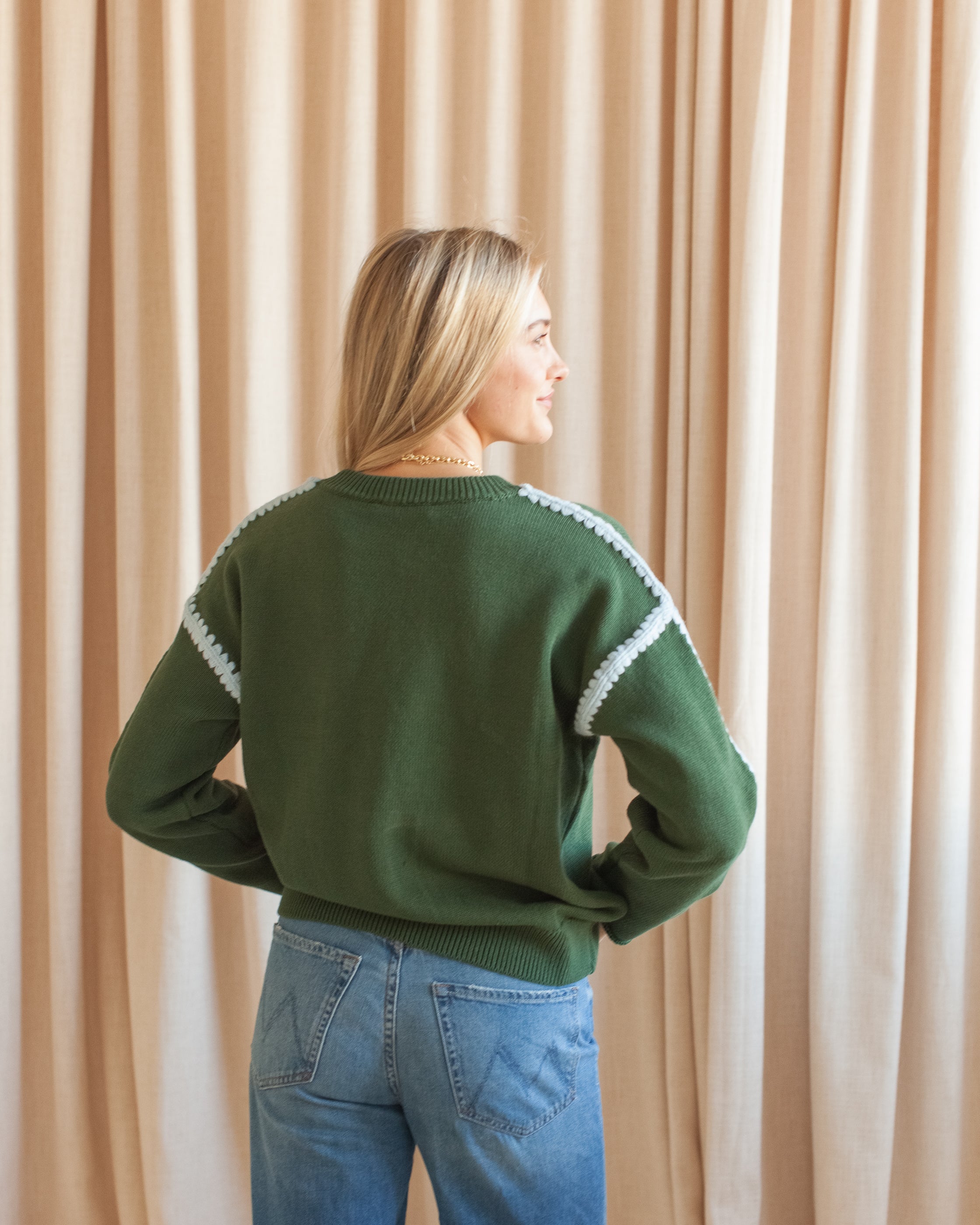 Joe Contrast Sweater- Moss