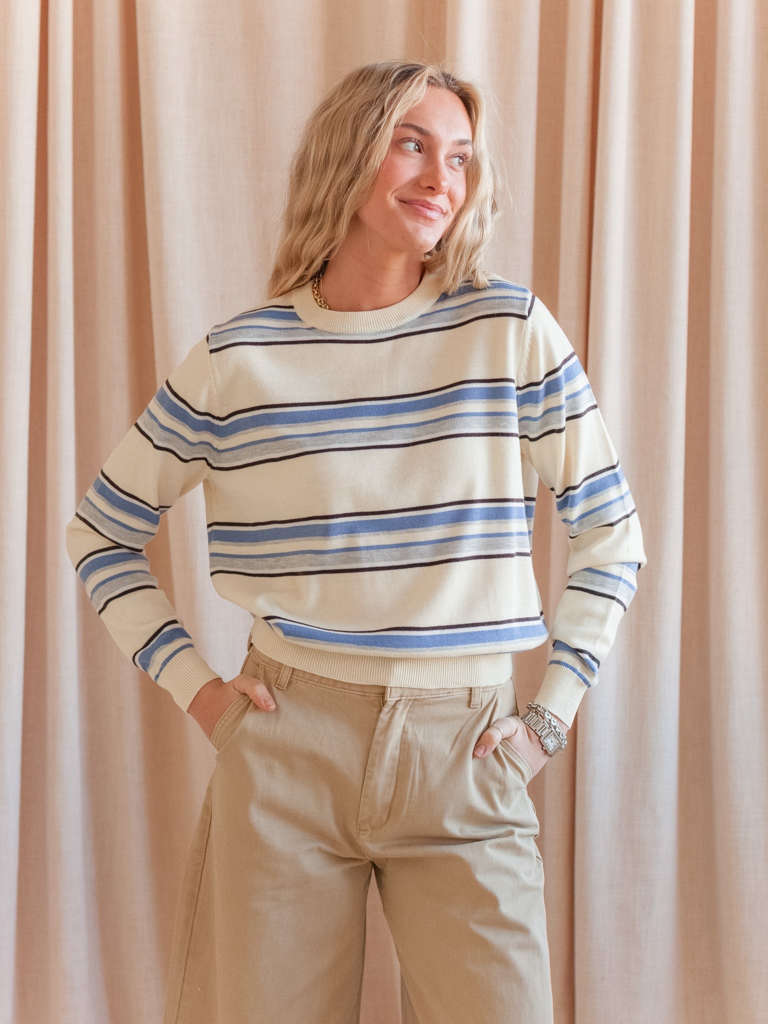 Sammi Striped Top- Cream