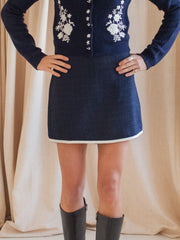 Navy Tweed Mini Skirt
