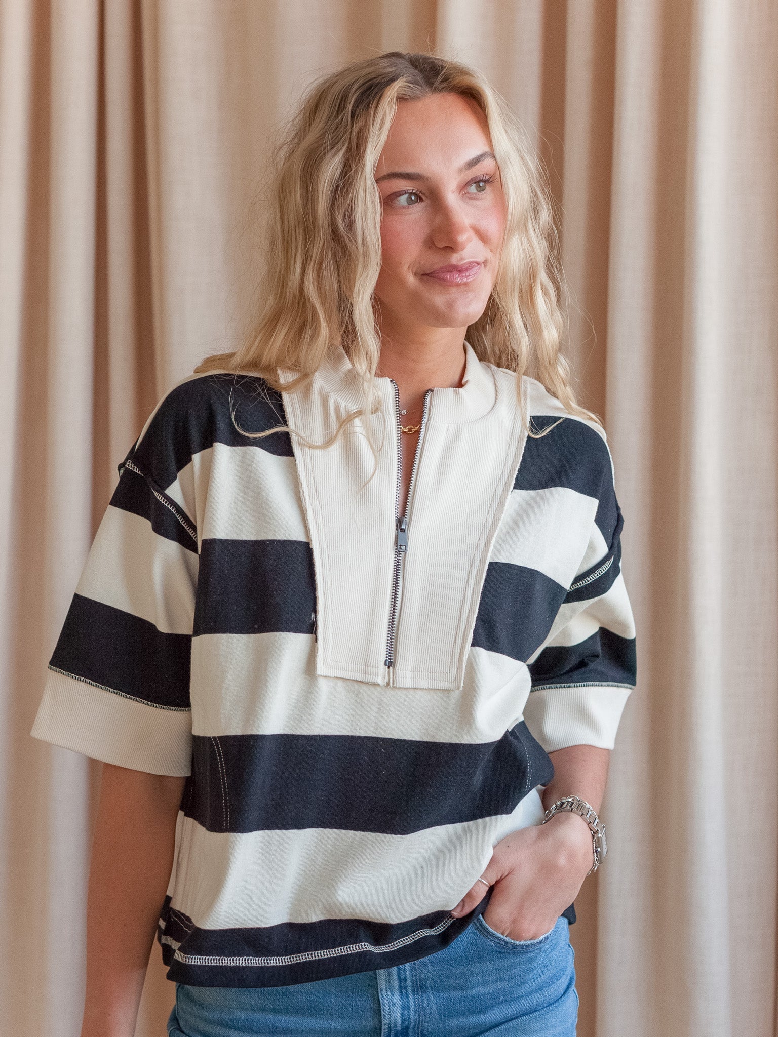 Rugby Striped Half-Zip Top