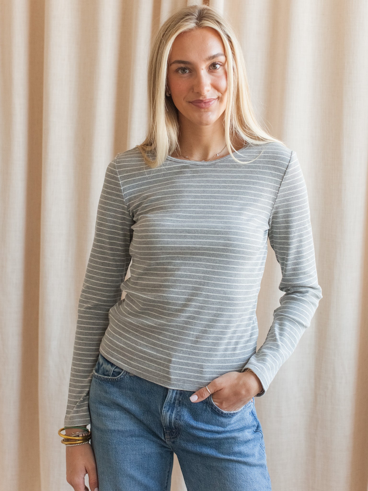 Stevie Striped Tee - Grey