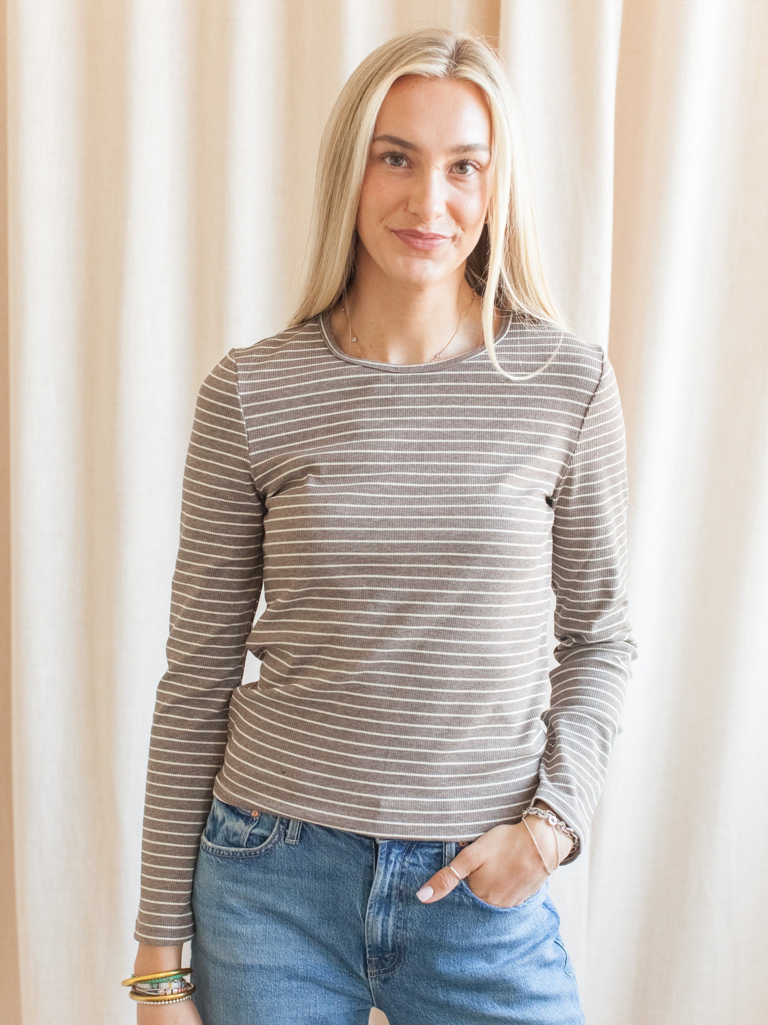 Stevie Striped Tee - Brown