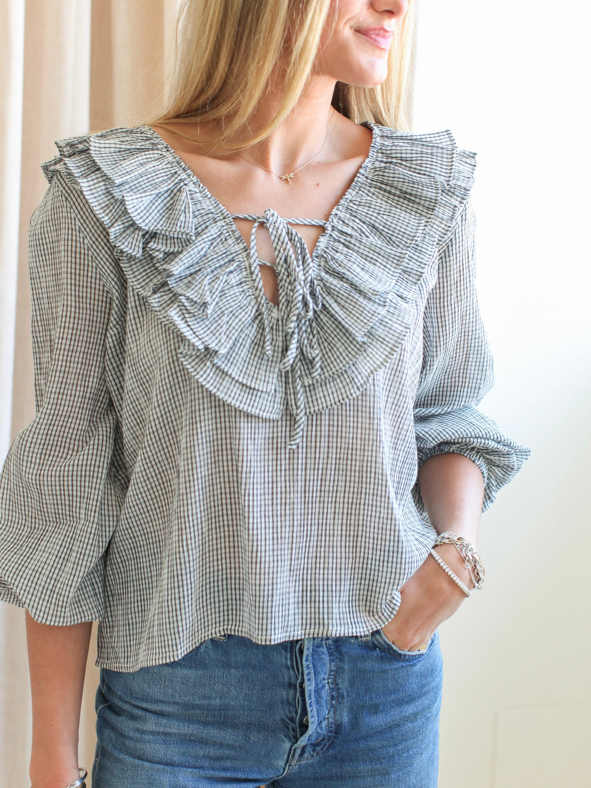 Rachelle Ruffle Blouse- Plaid