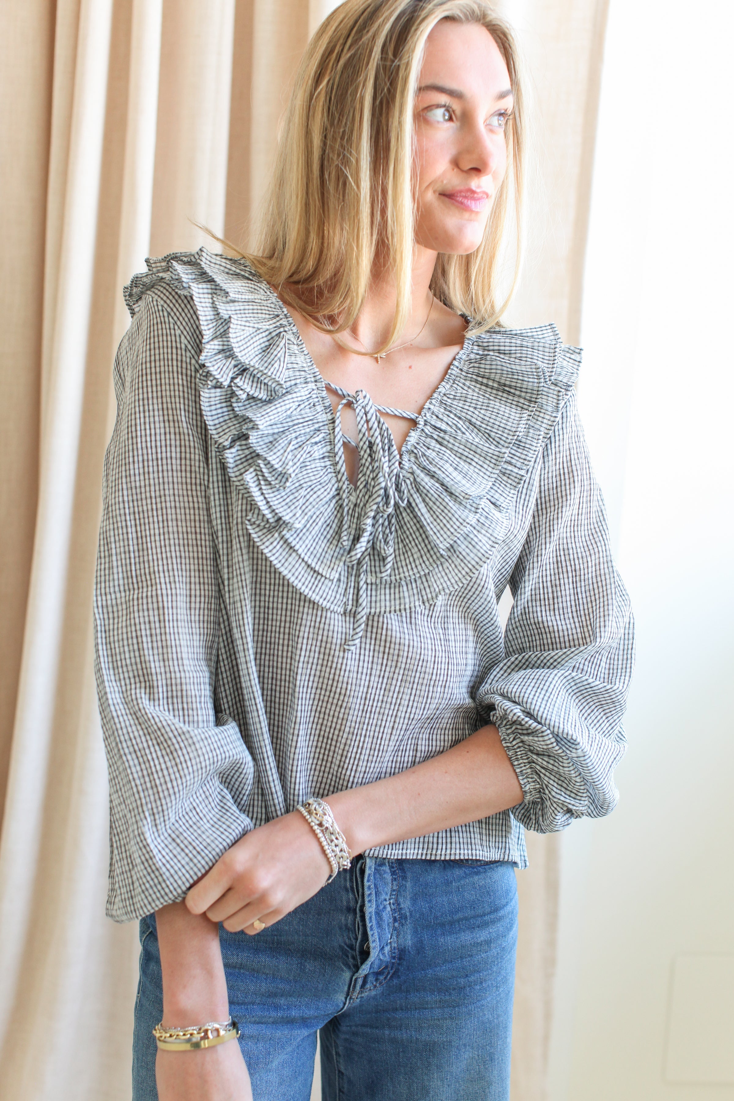 Rachelle Ruffle Blouse- Plaid