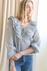 Rachelle Ruffle Blouse- Plaid