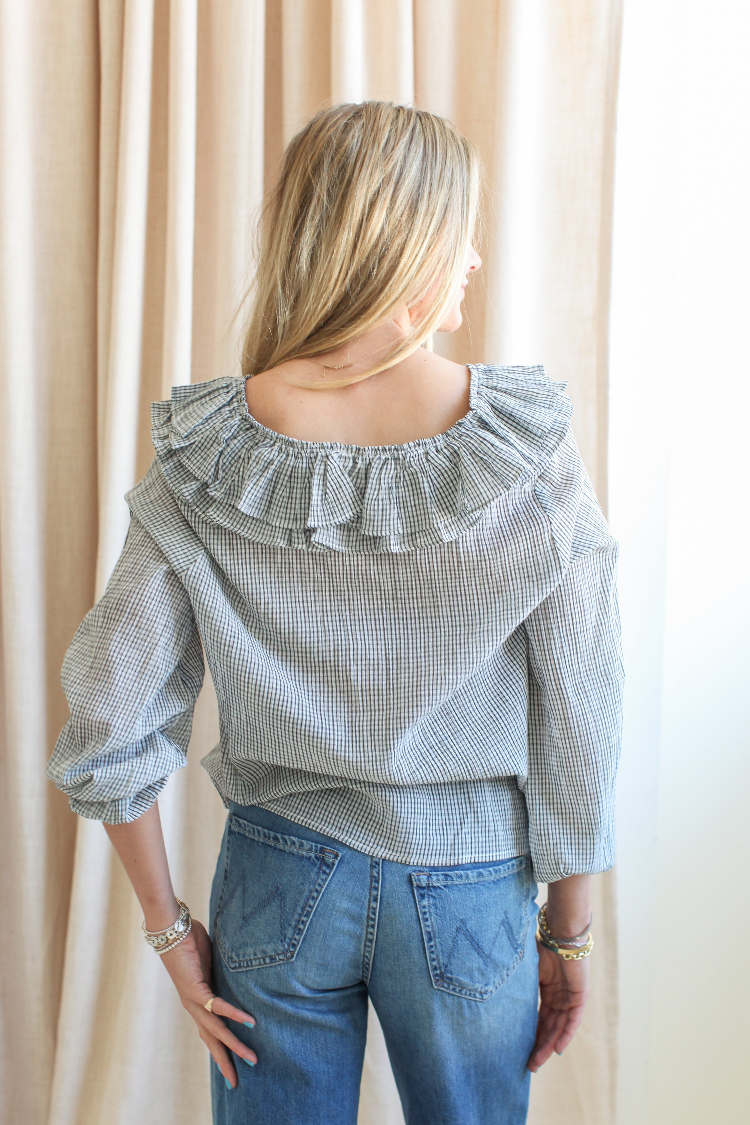 Rachelle Ruffle Blouse- Plaid