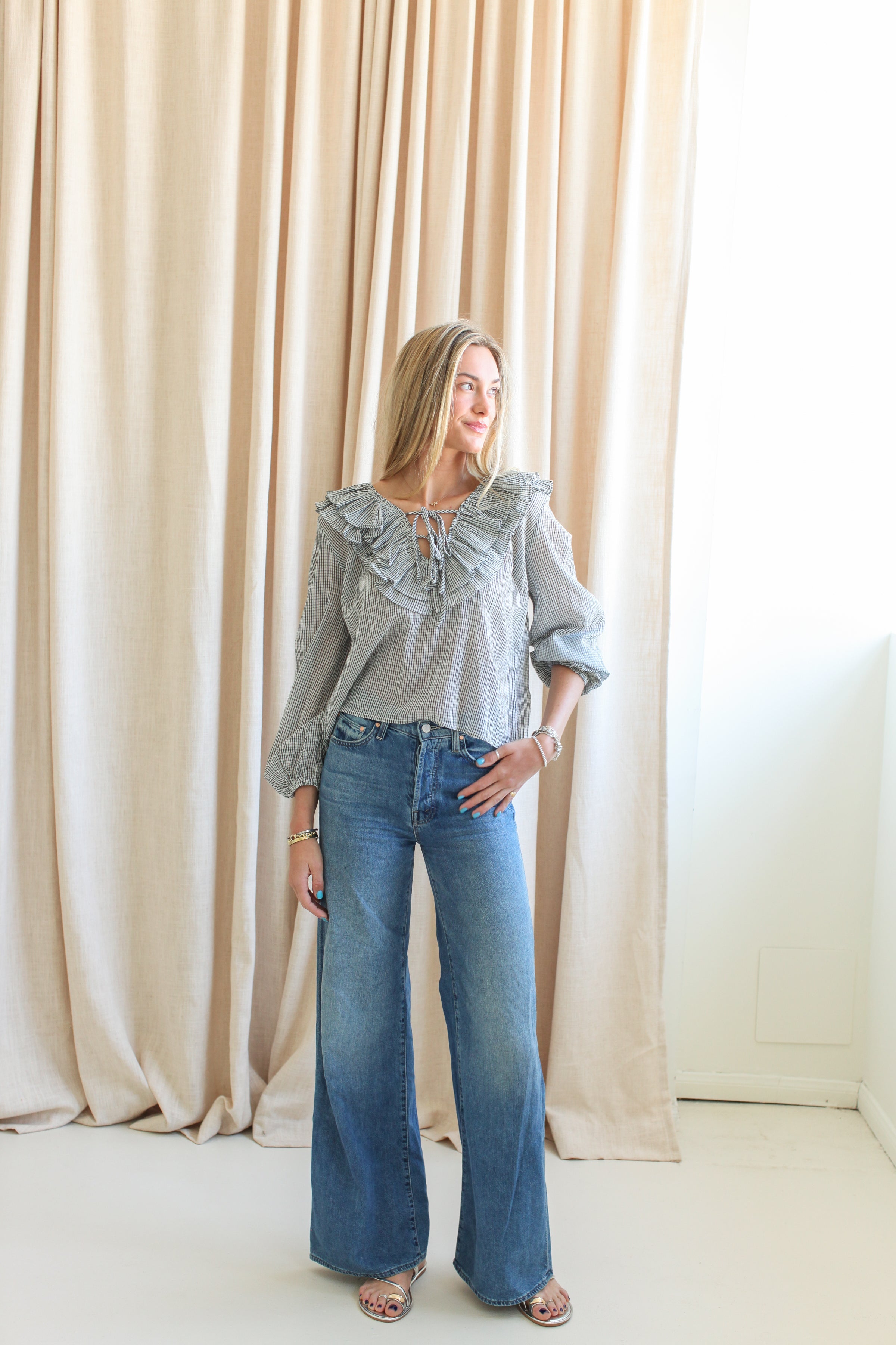 Rachelle Ruffle Blouse- Plaid