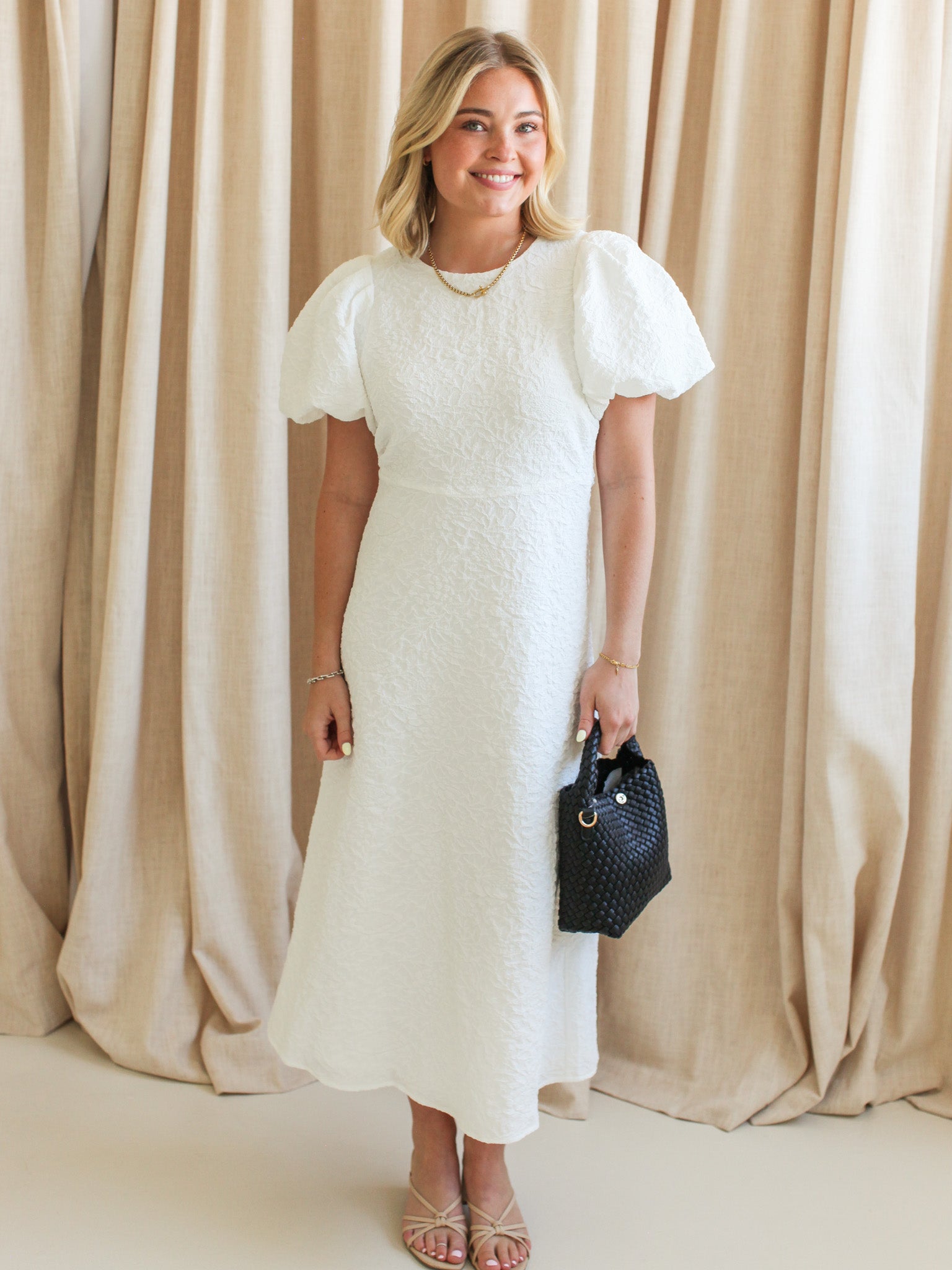 Ella Jacquard Midi Dress- White