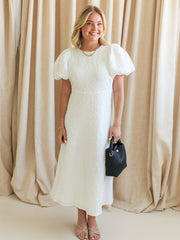Ella Jacquard Midi Dress- White