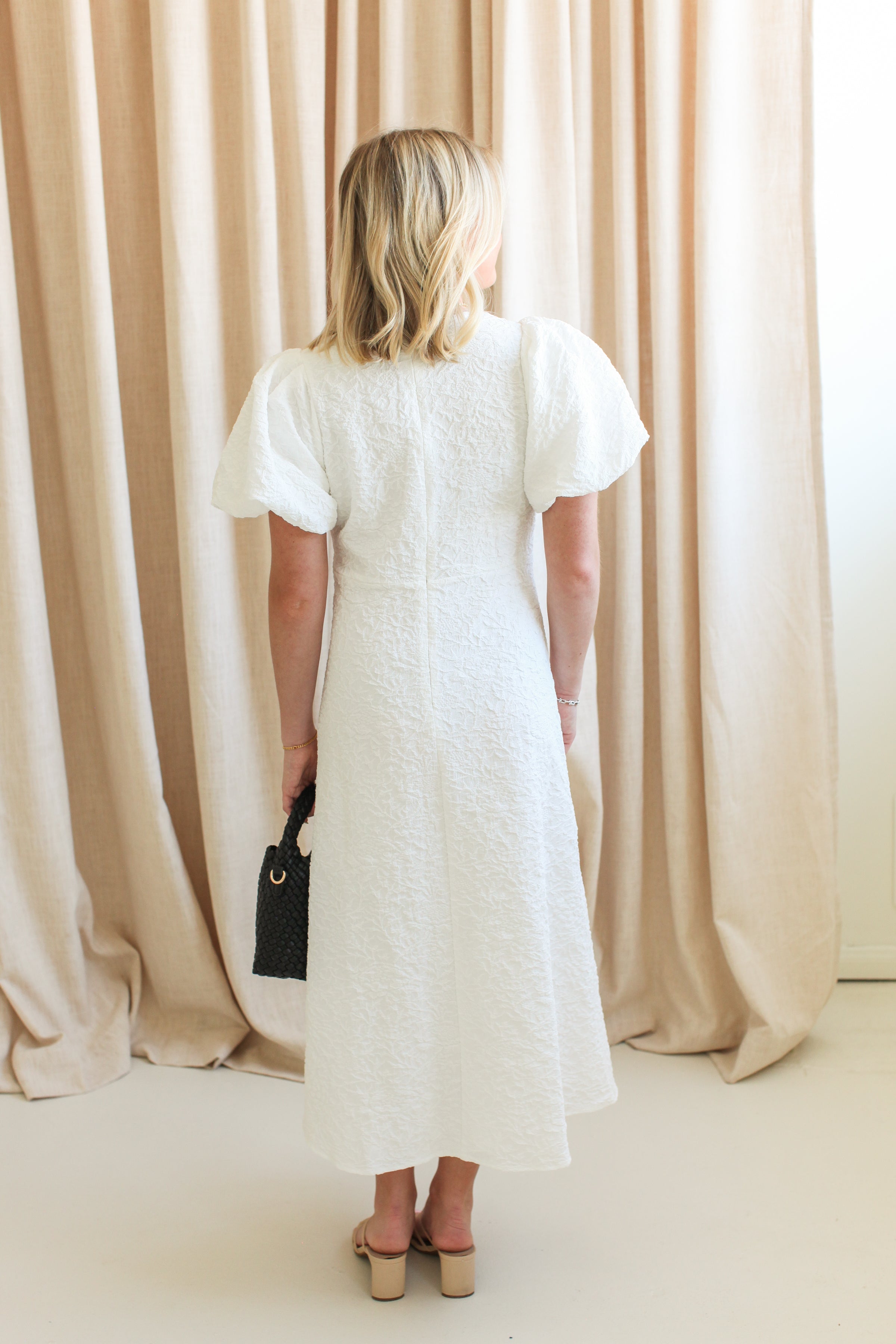 Ella Jacquard Midi Dress- White