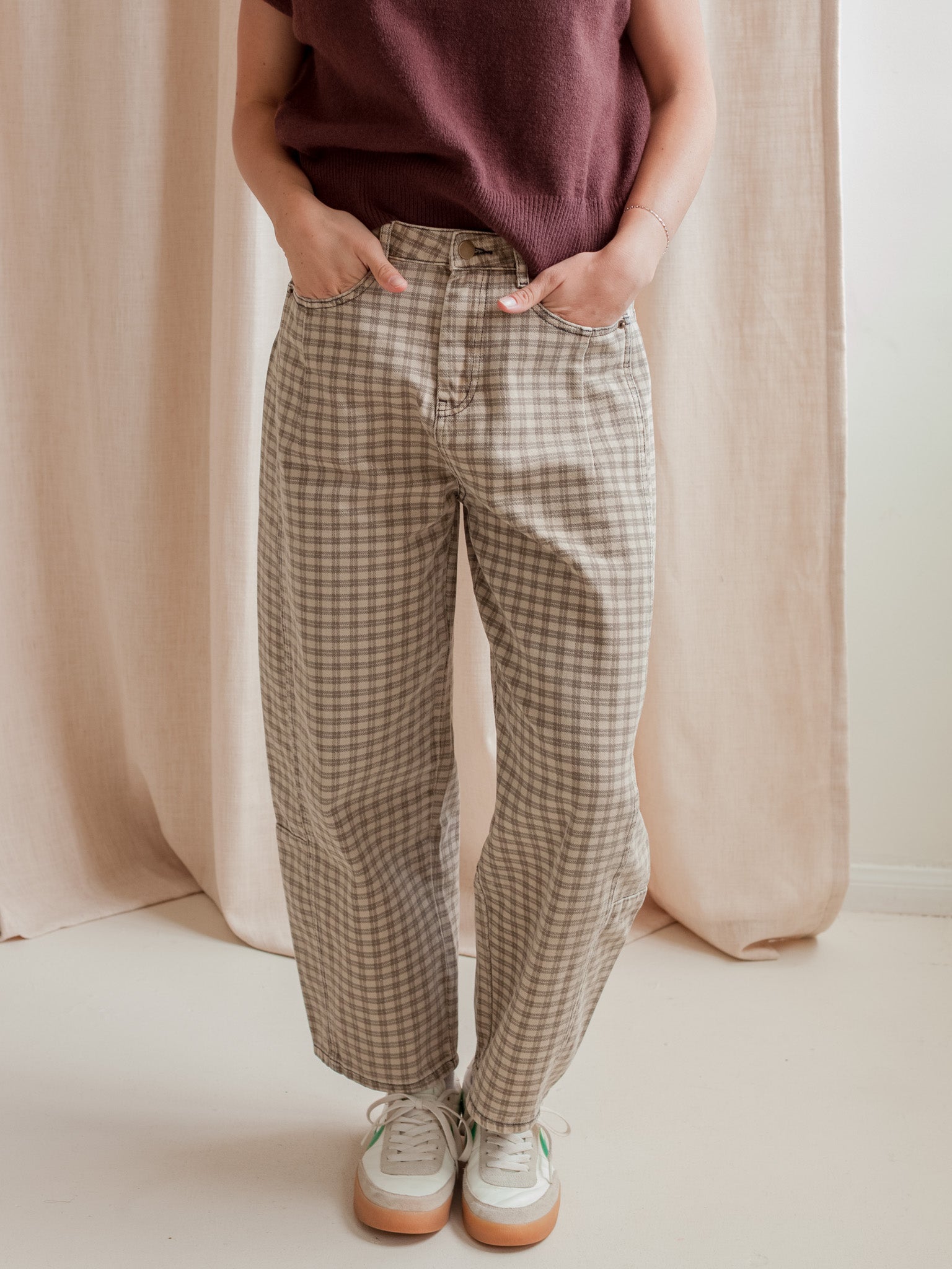 Checked Barrel Pants