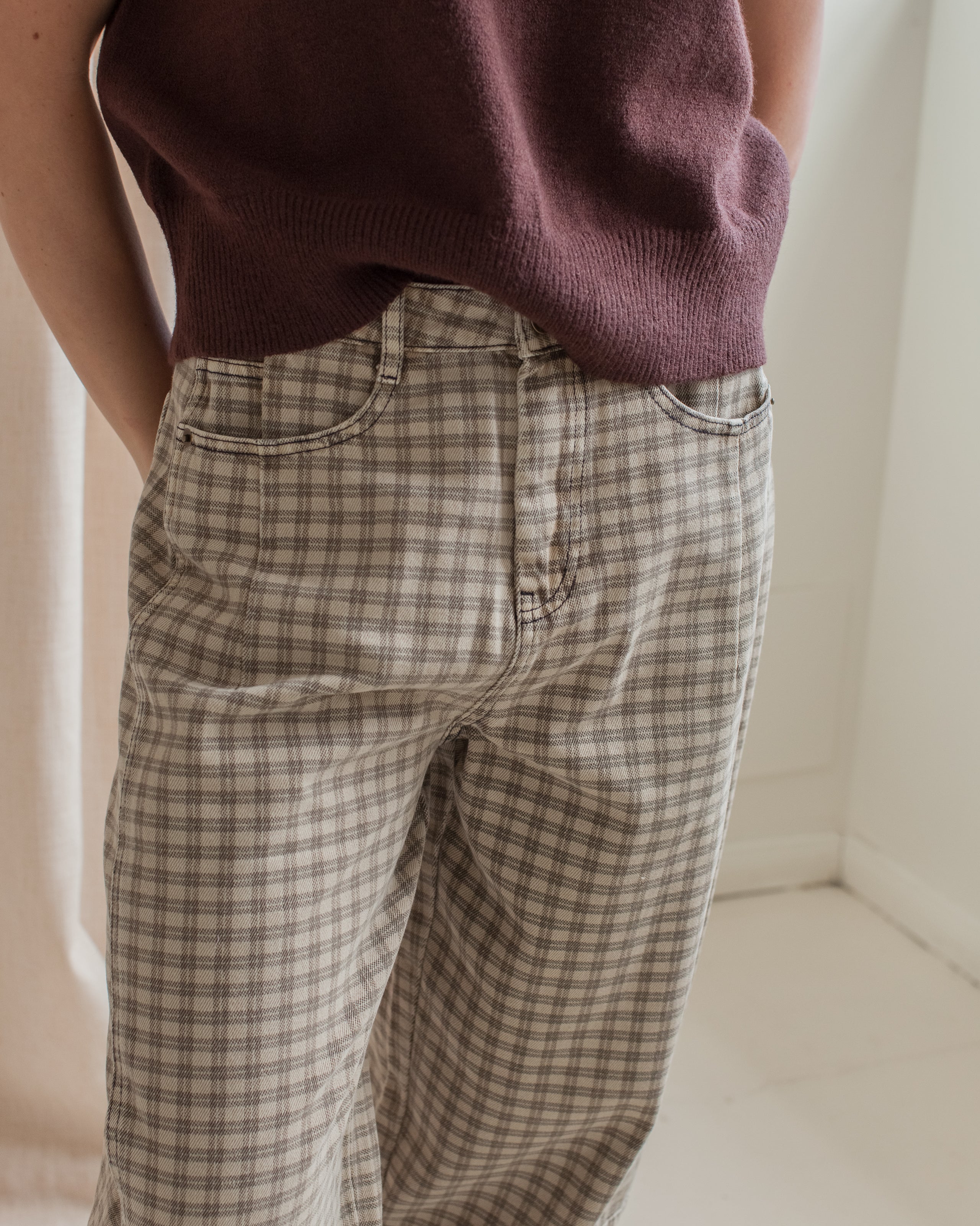 Checked Barrel Pants