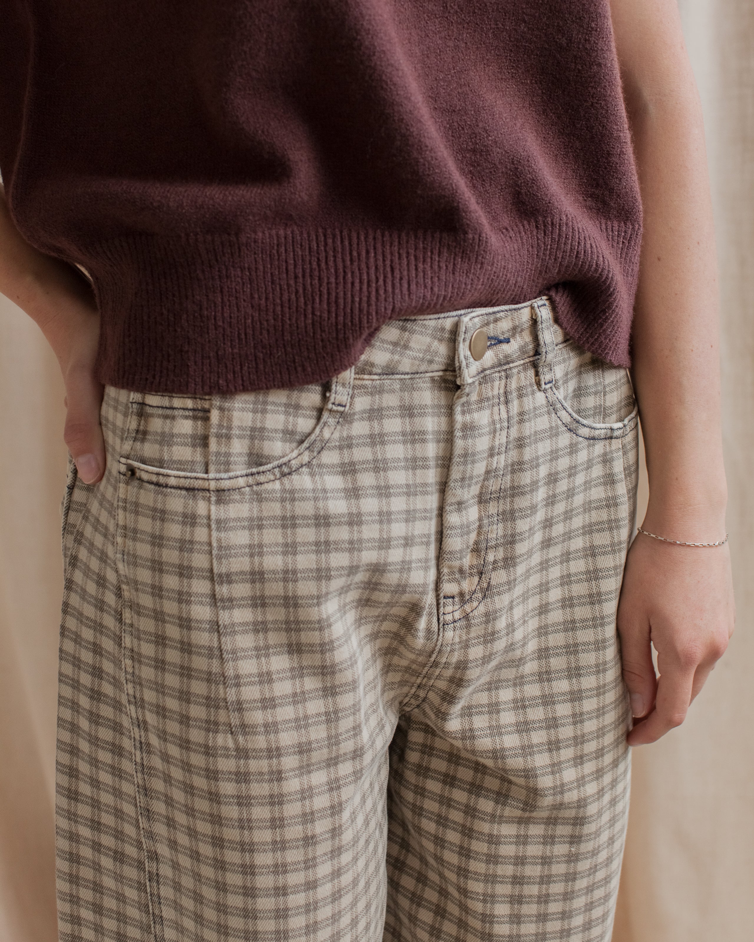 Checked Barrel Pants