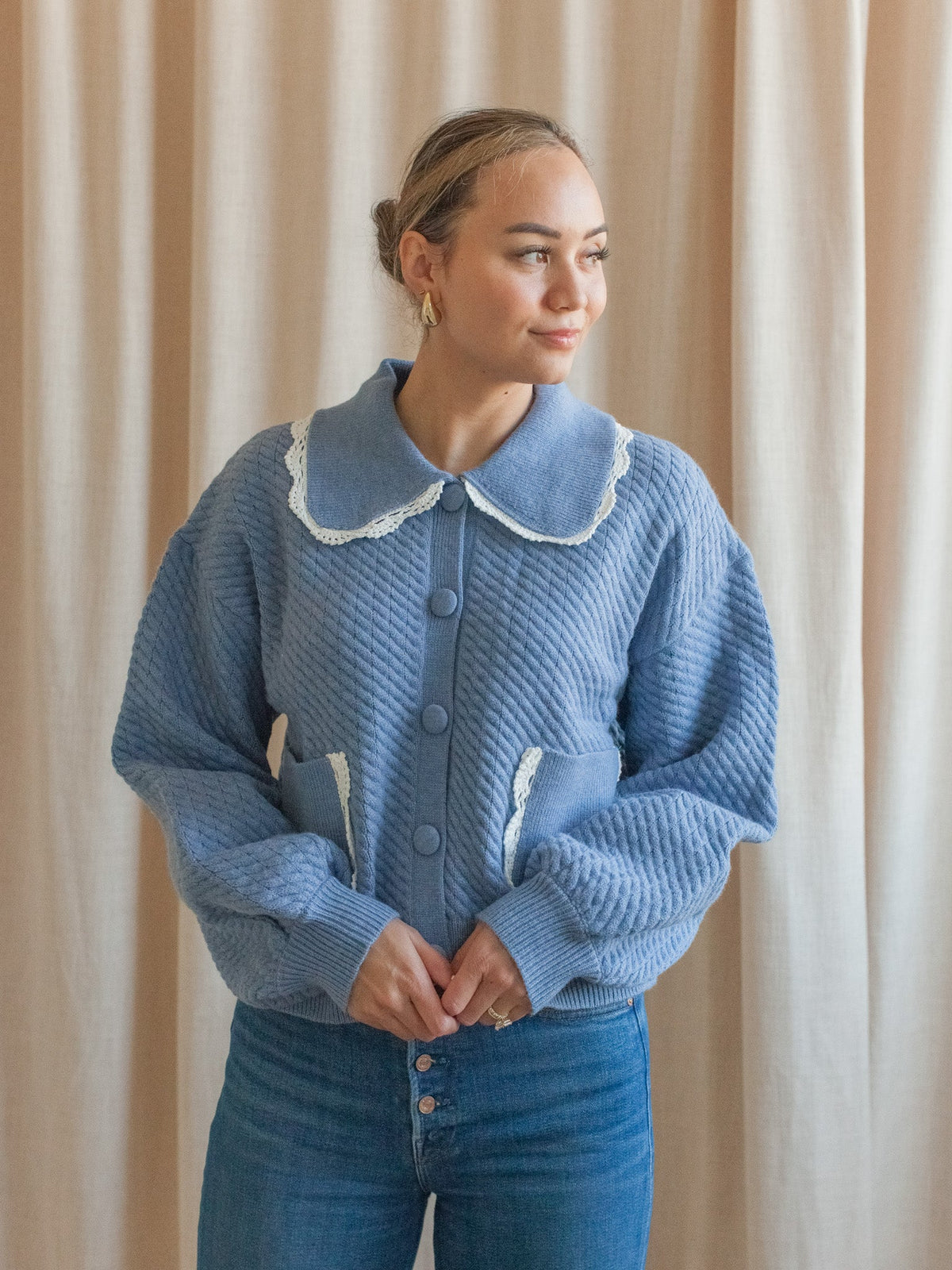 Nina Ribbed Cardigan - Sky