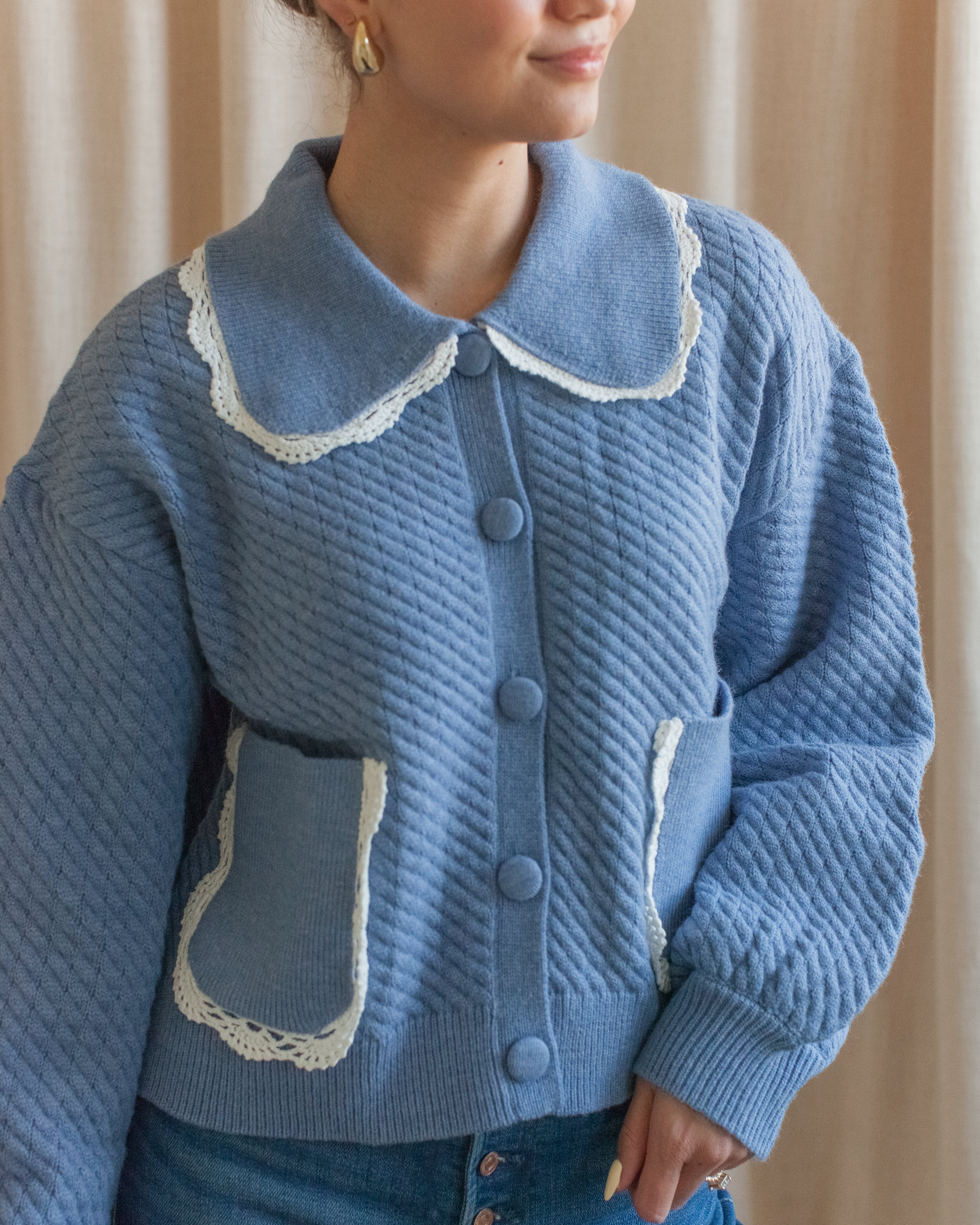 Nina Ribbed Cardigan - Sky