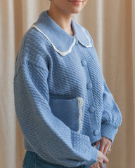 Nina Ribbed Cardigan - Sky