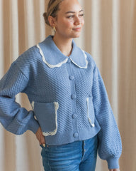 Nina Ribbed Cardigan - Sky