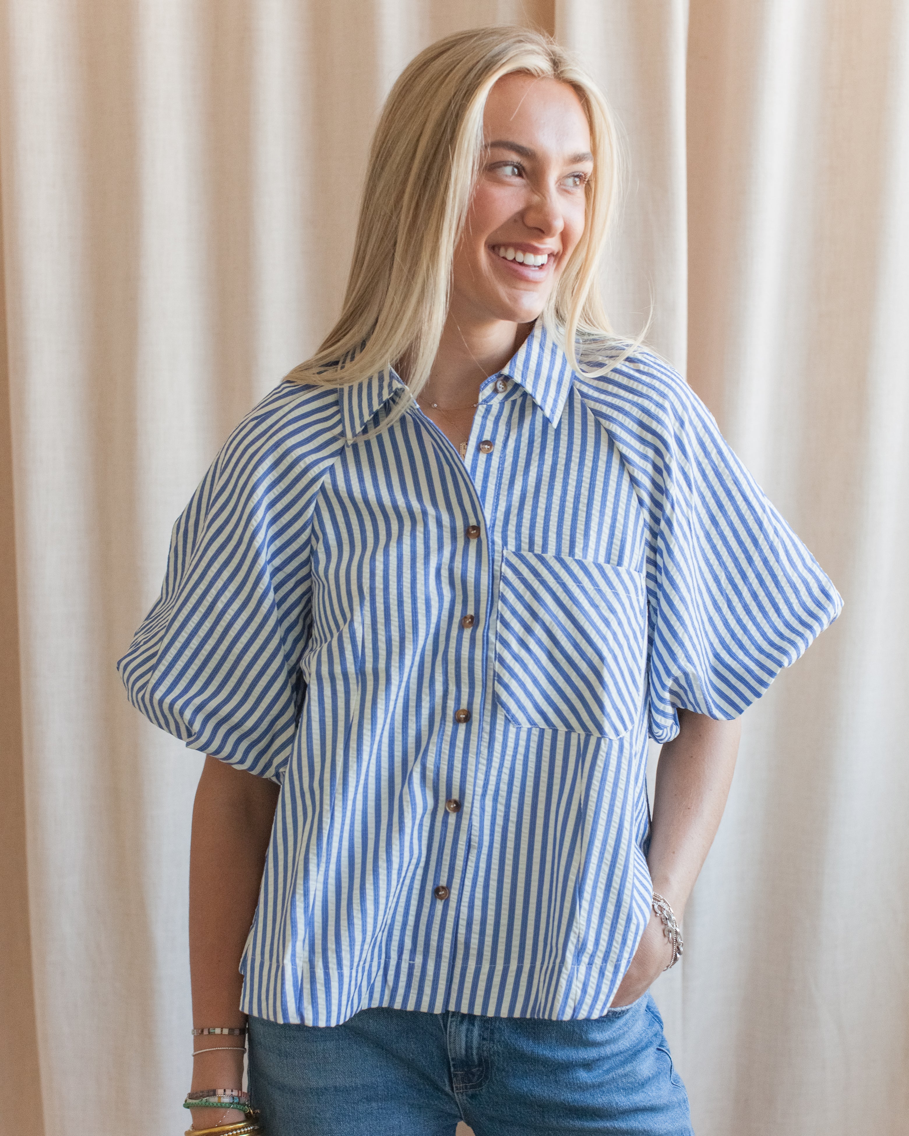 Sophie Pinstripe Blouse - Blue