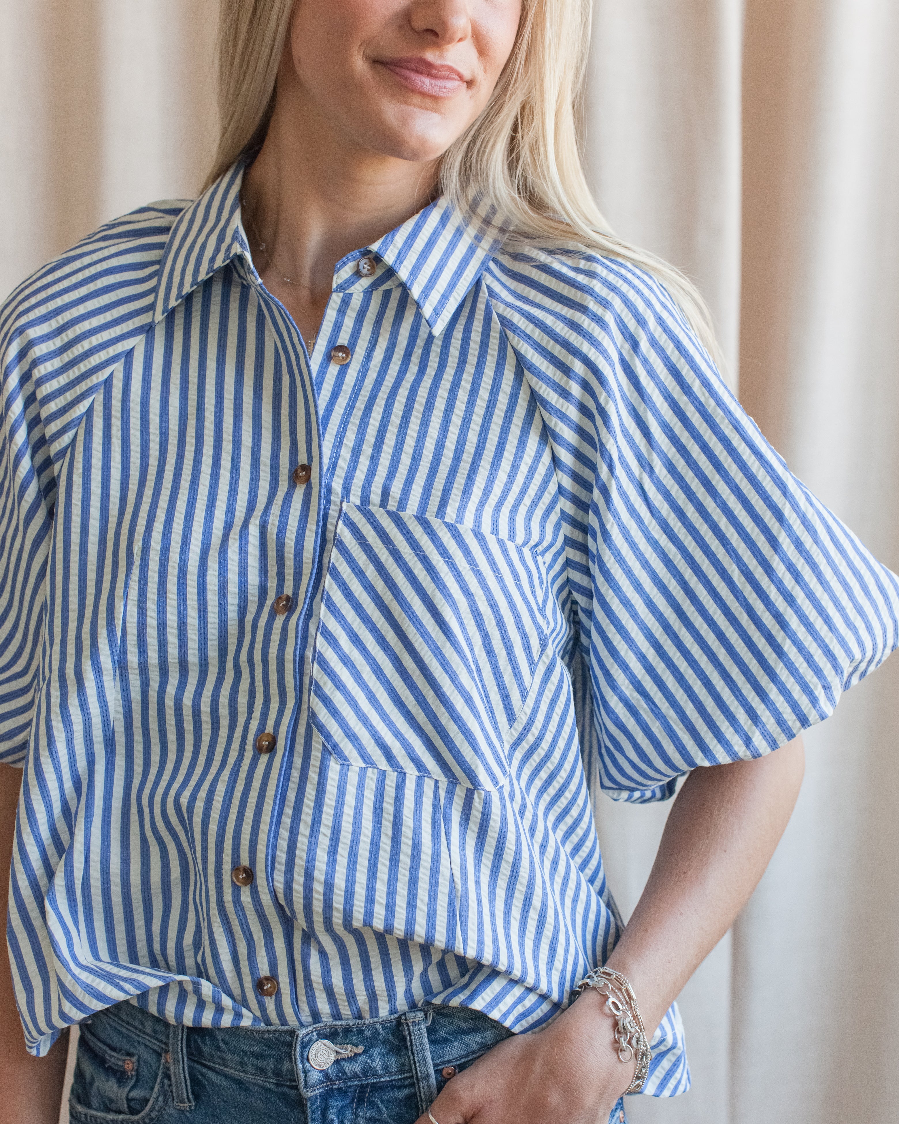 Sophie Pinstripe Blouse - Blue