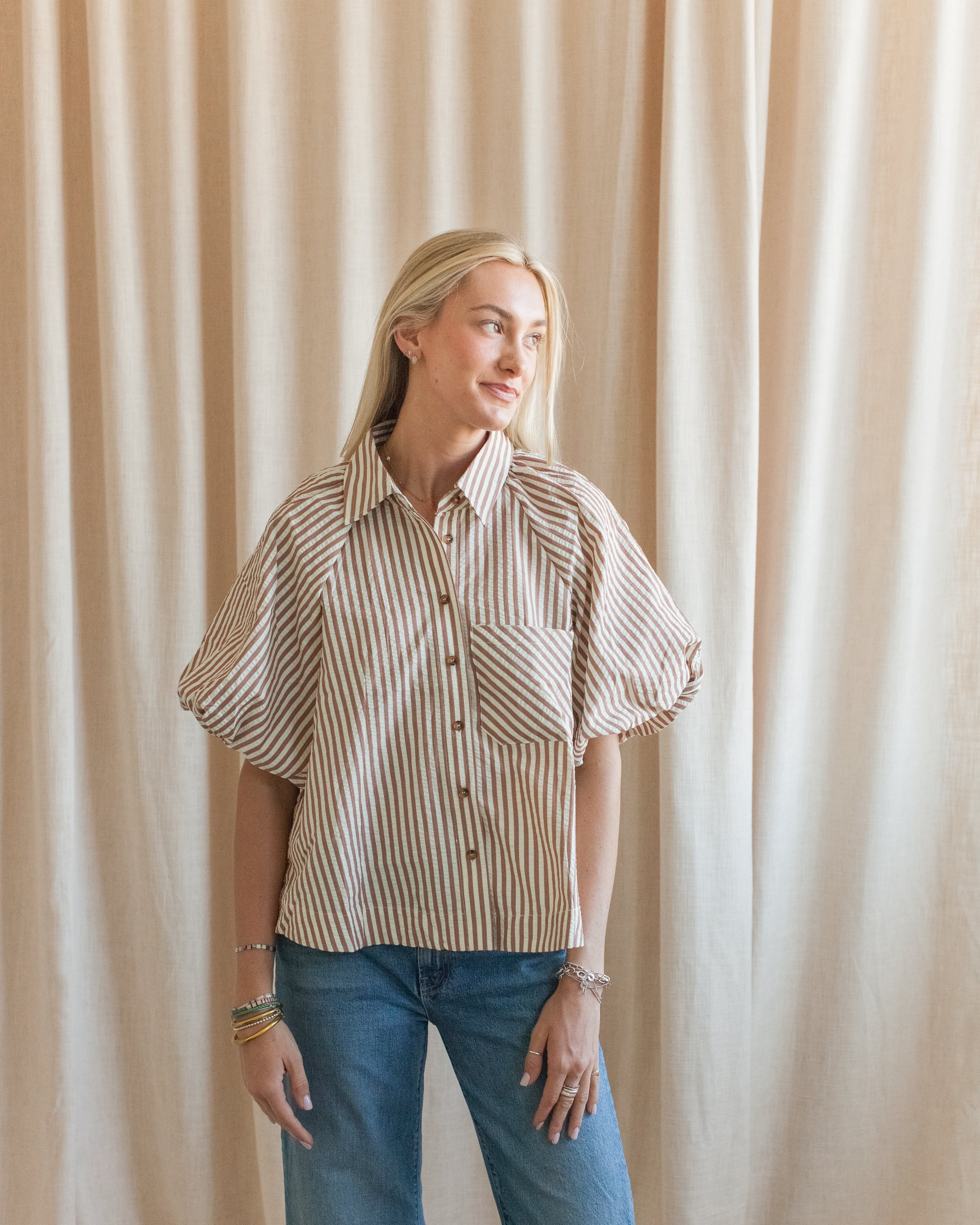 Sophie Pinstripe Blouse - Brown