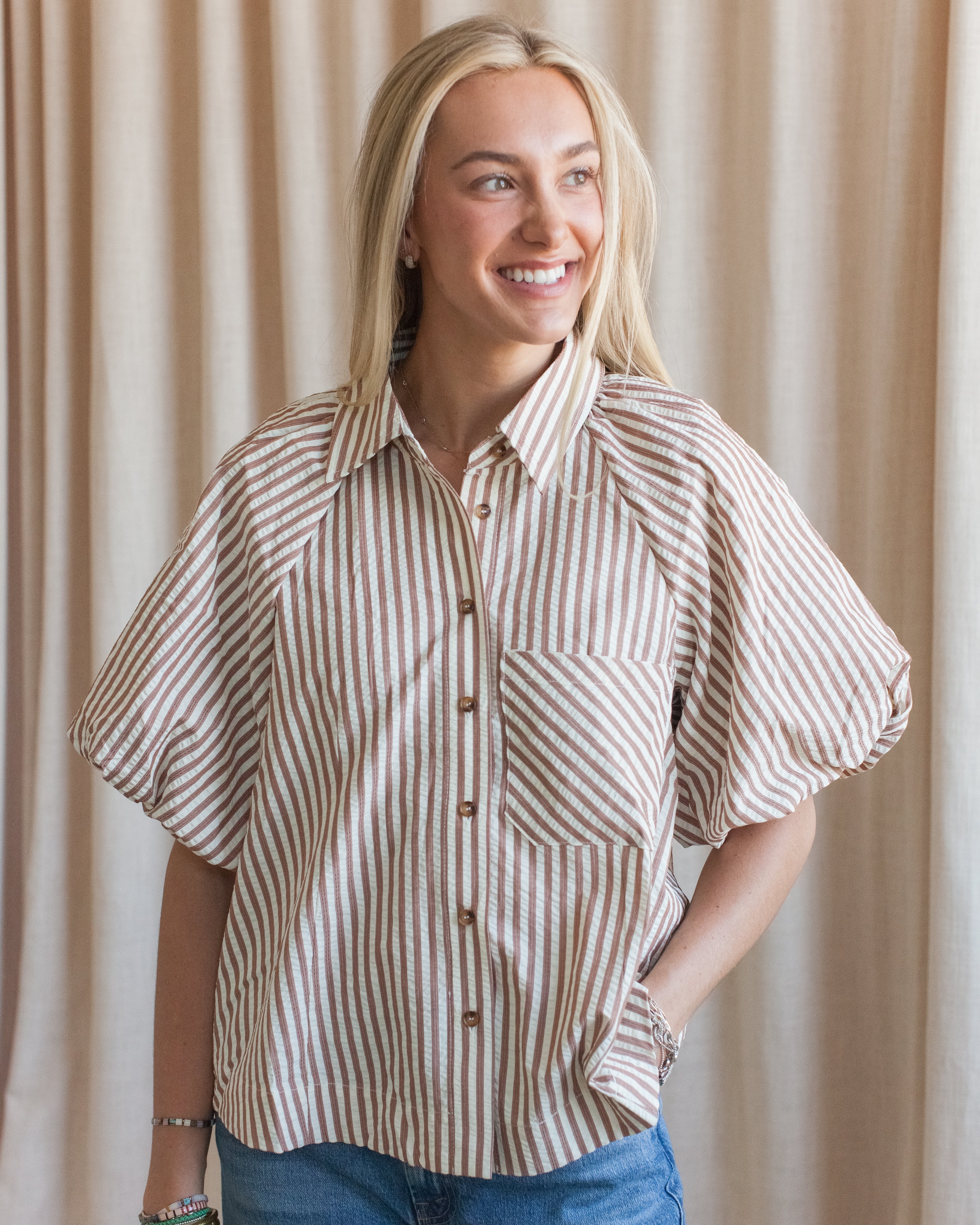 Sophie Pinstripe Blouse - Brown
