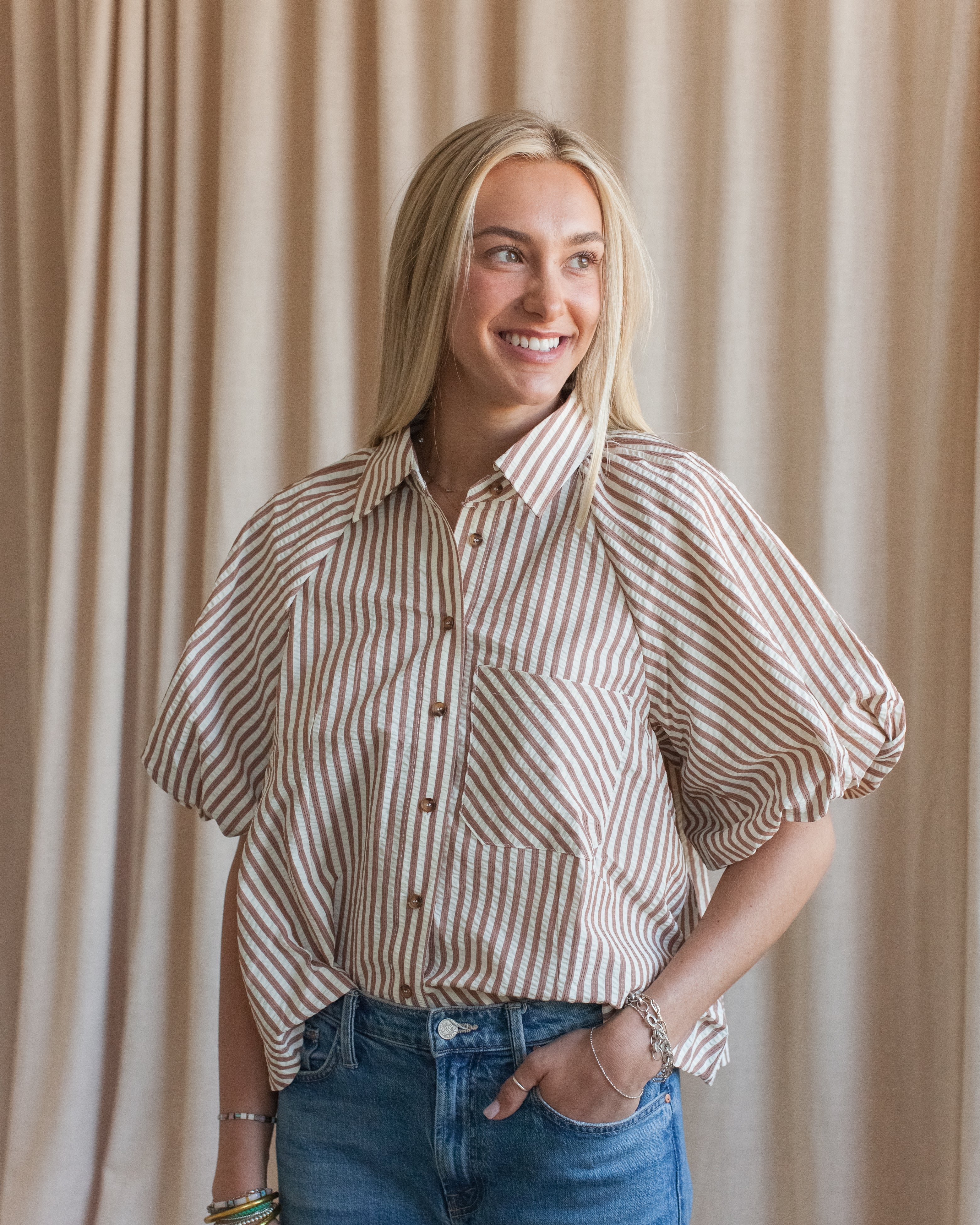 Sophie Pinstripe Blouse - Brown