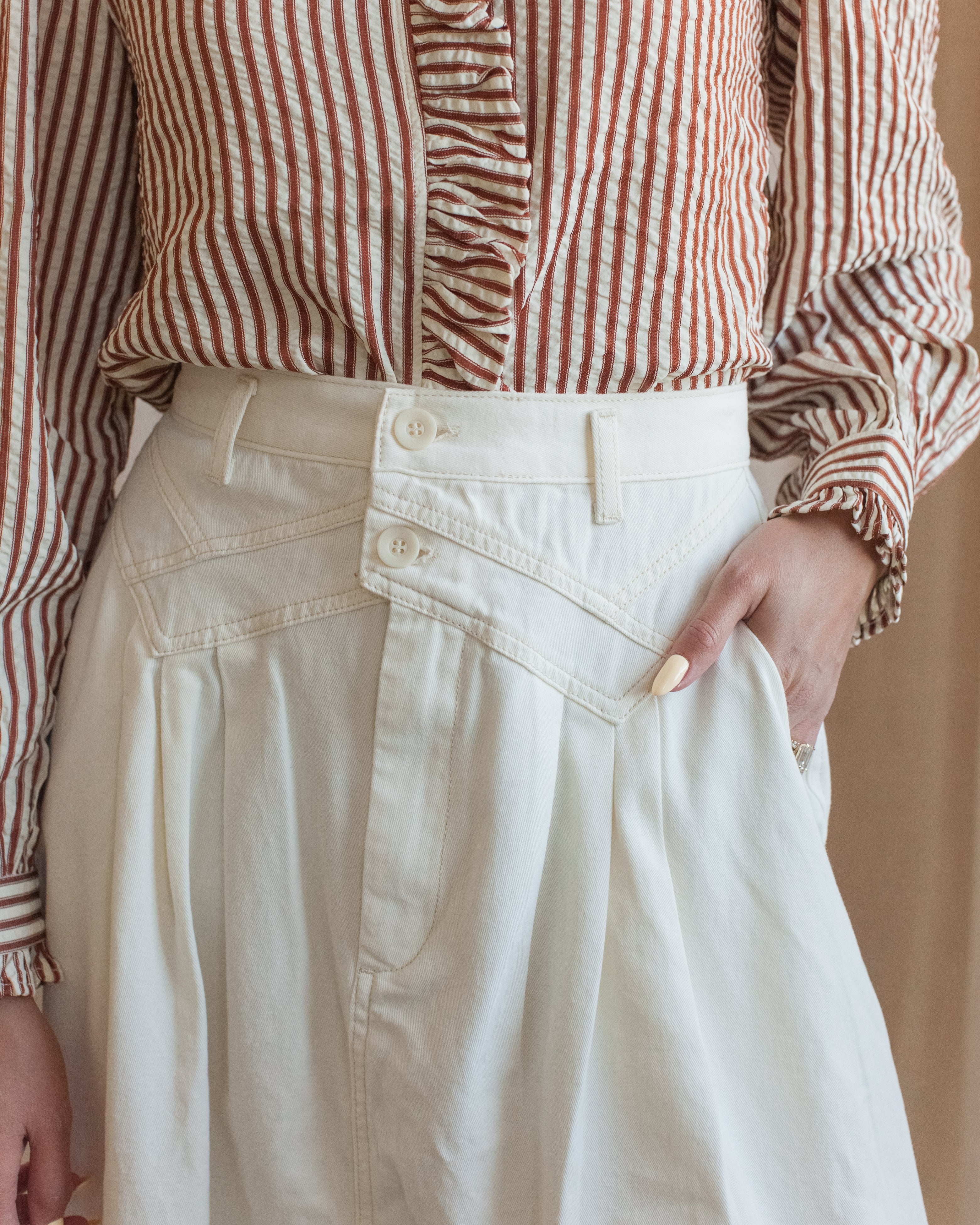 Ivory Pleated Midi Skirt