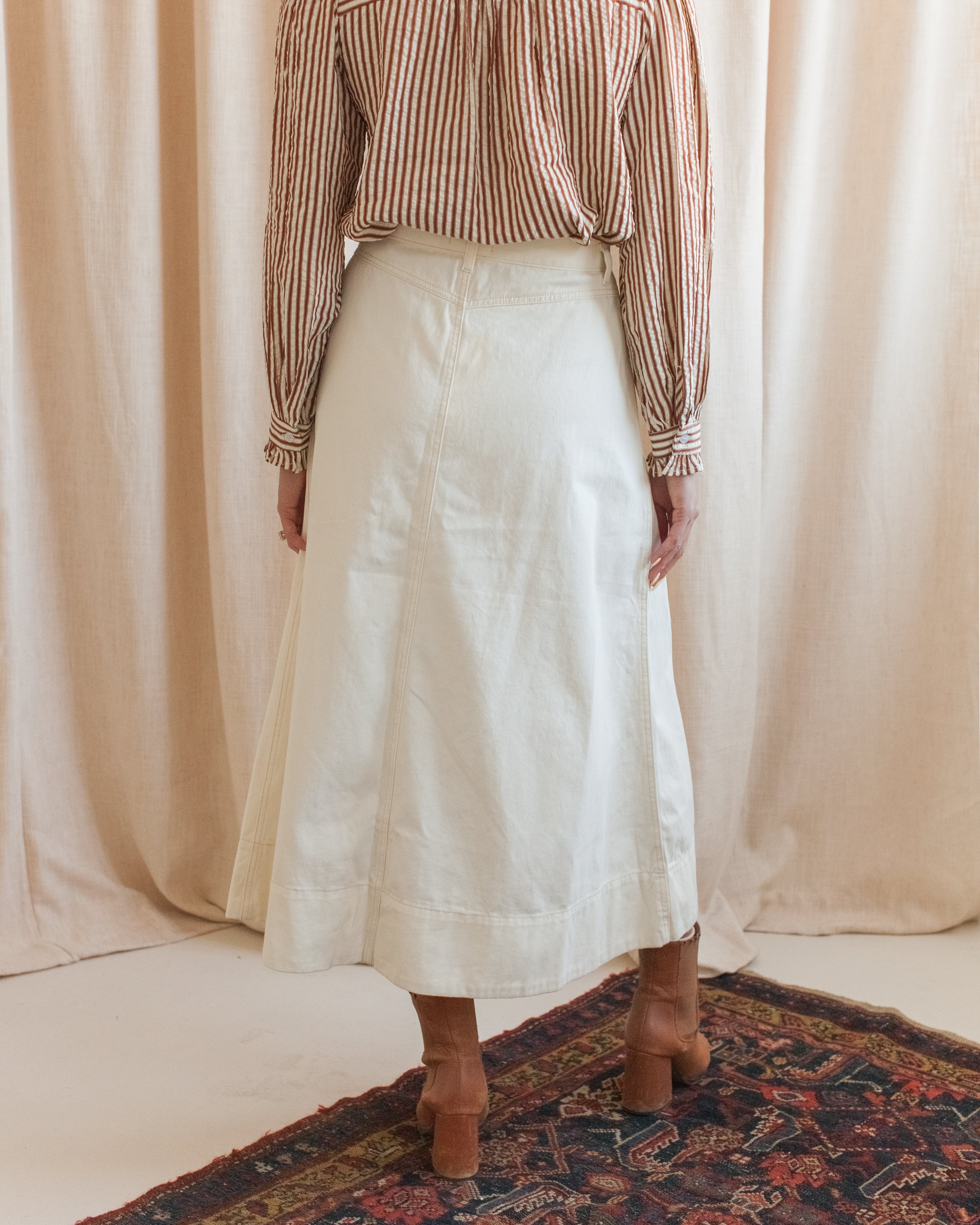 Ivory Pleated Midi Skirt