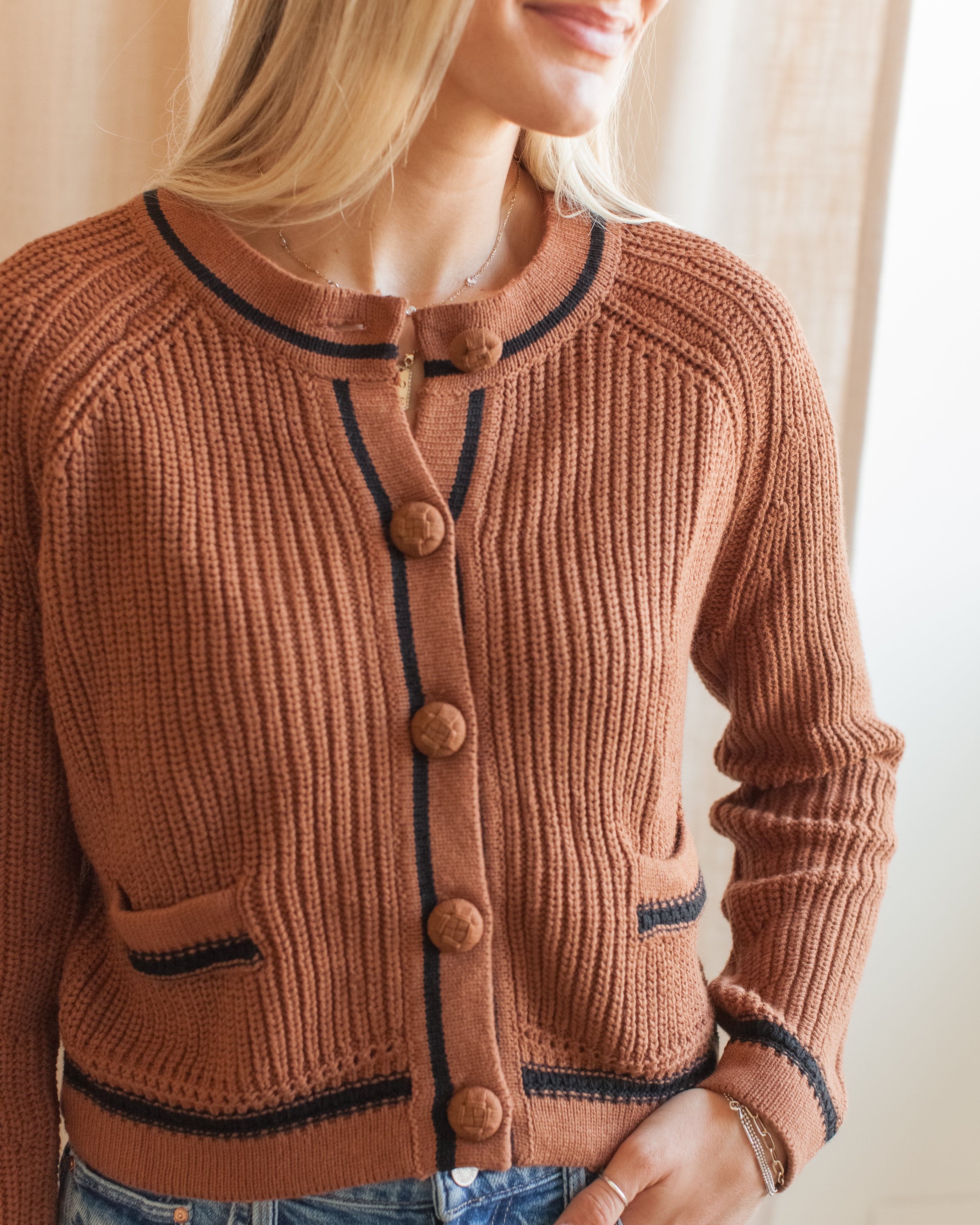 Esme Contrast Cardigan - Toffee