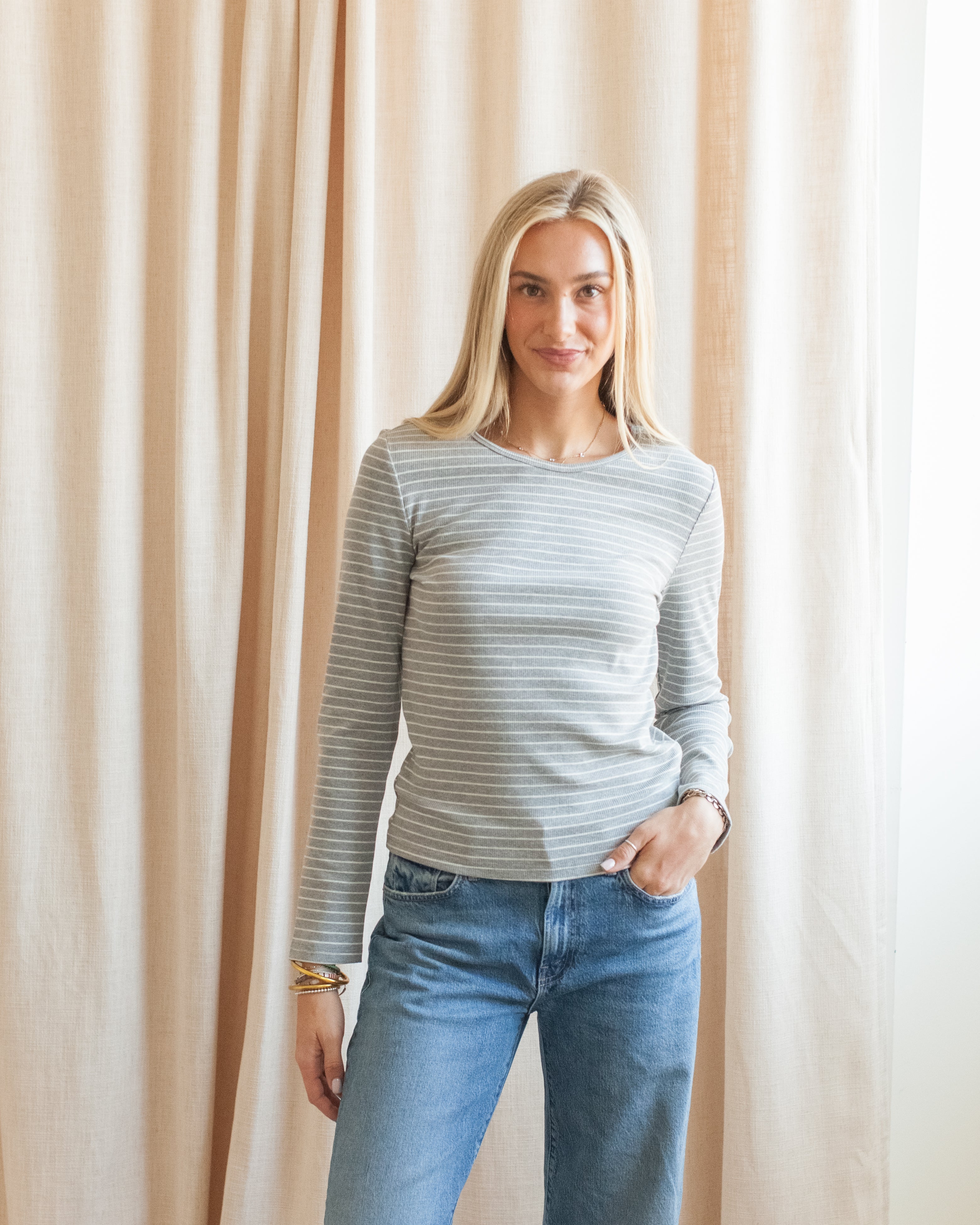 Stevie Striped Tee - Grey