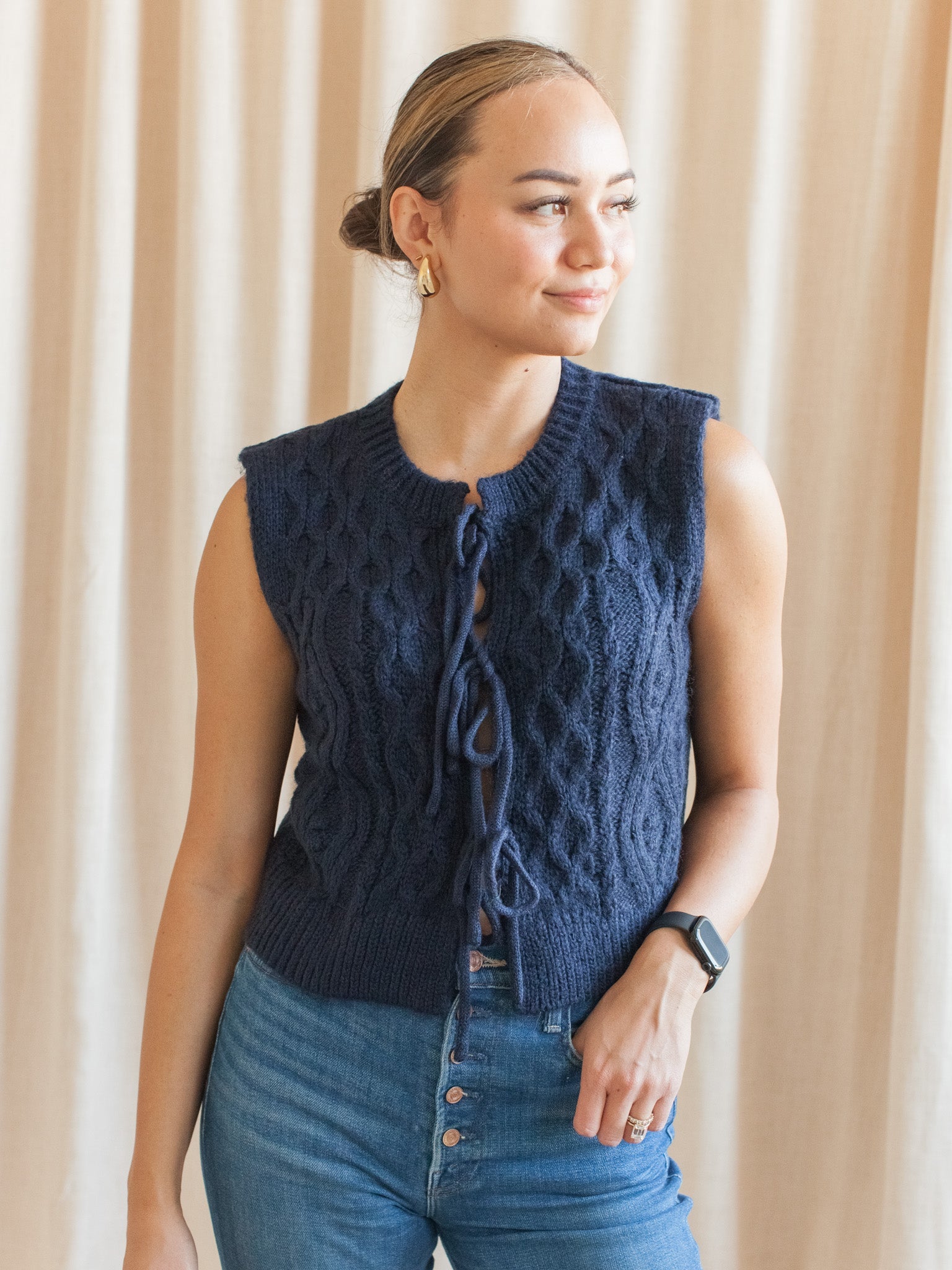 Lucy Cable Knit Vest - Navy