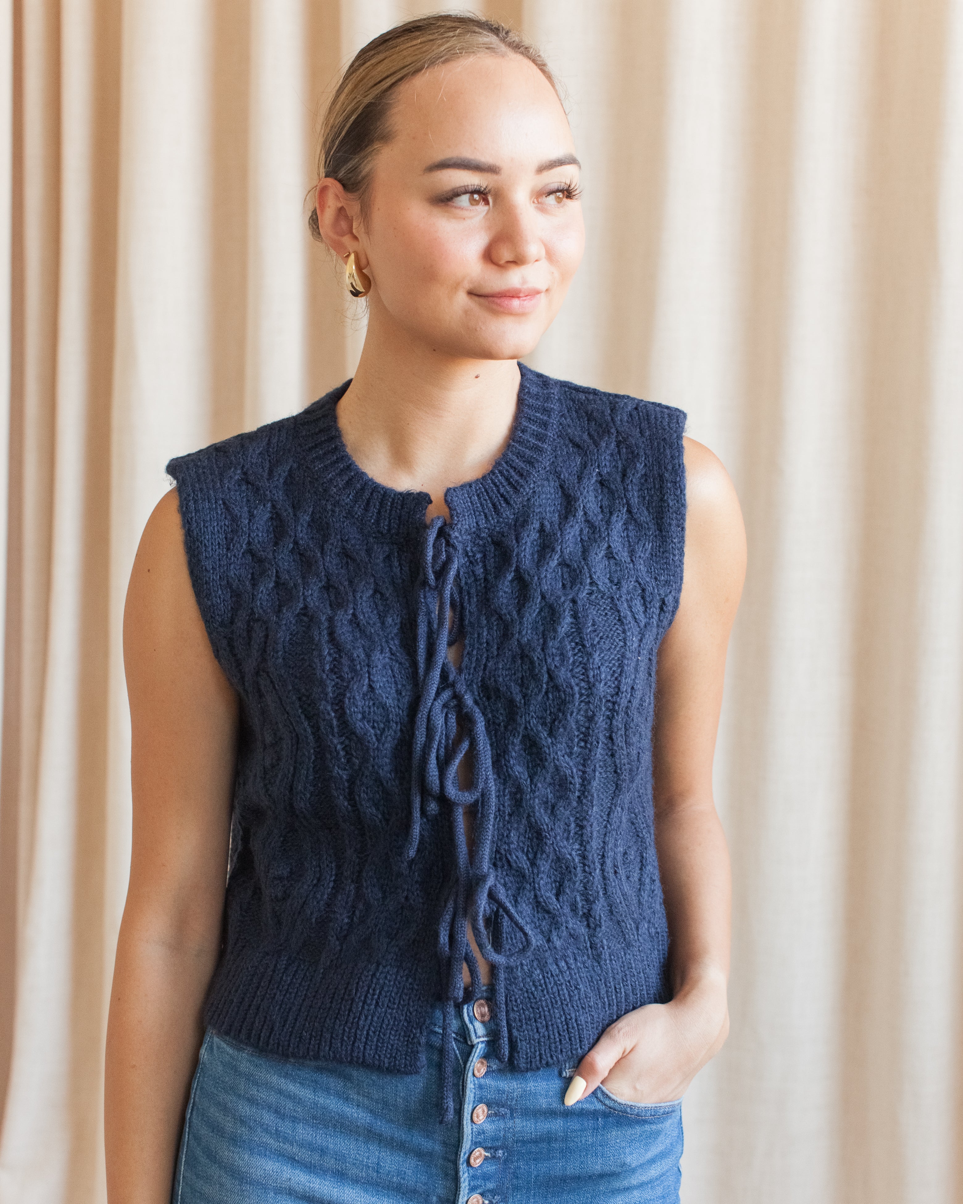 Lucy Cable Knit Vest - Navy