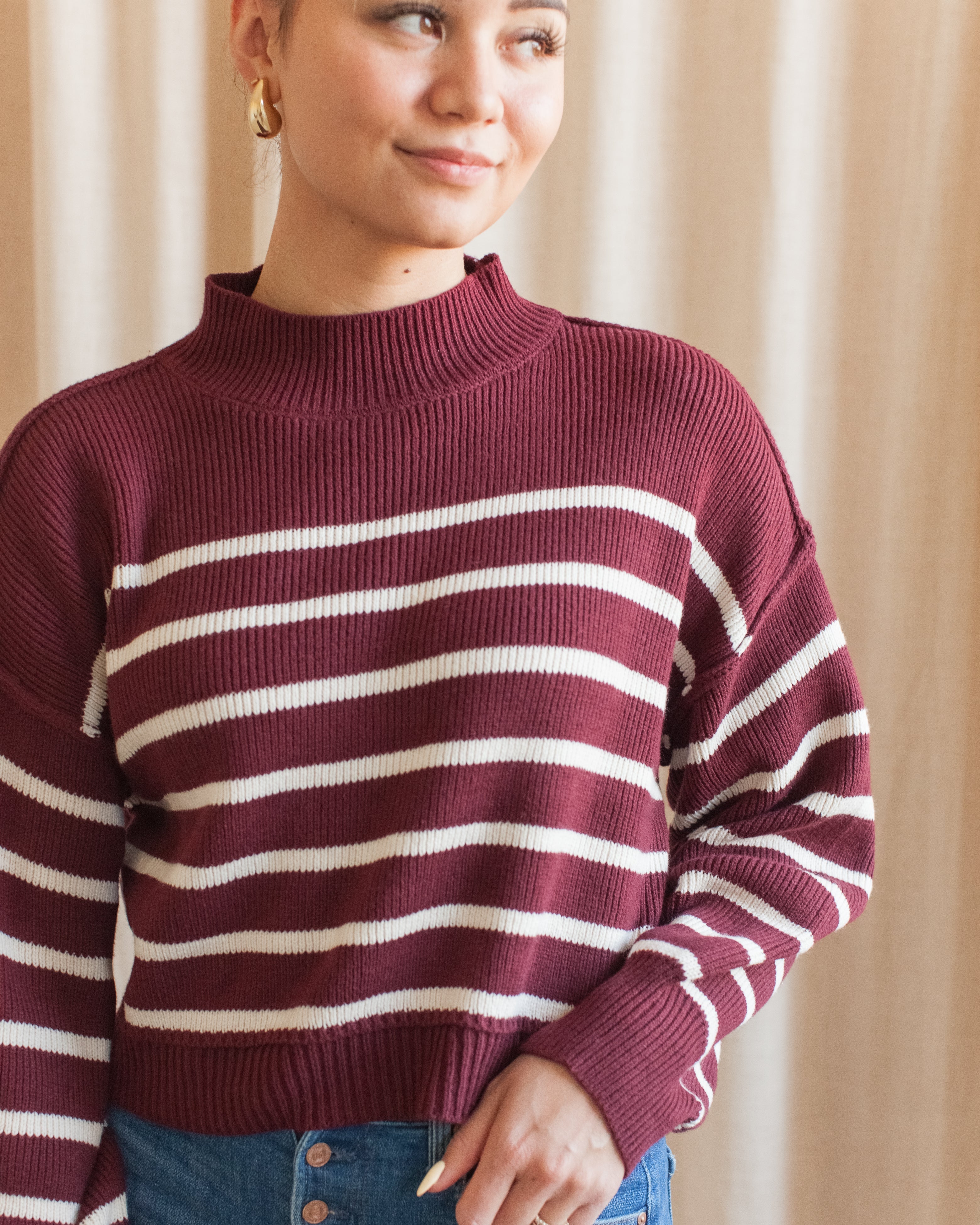 Julian Stripe Sweater - Oxblood