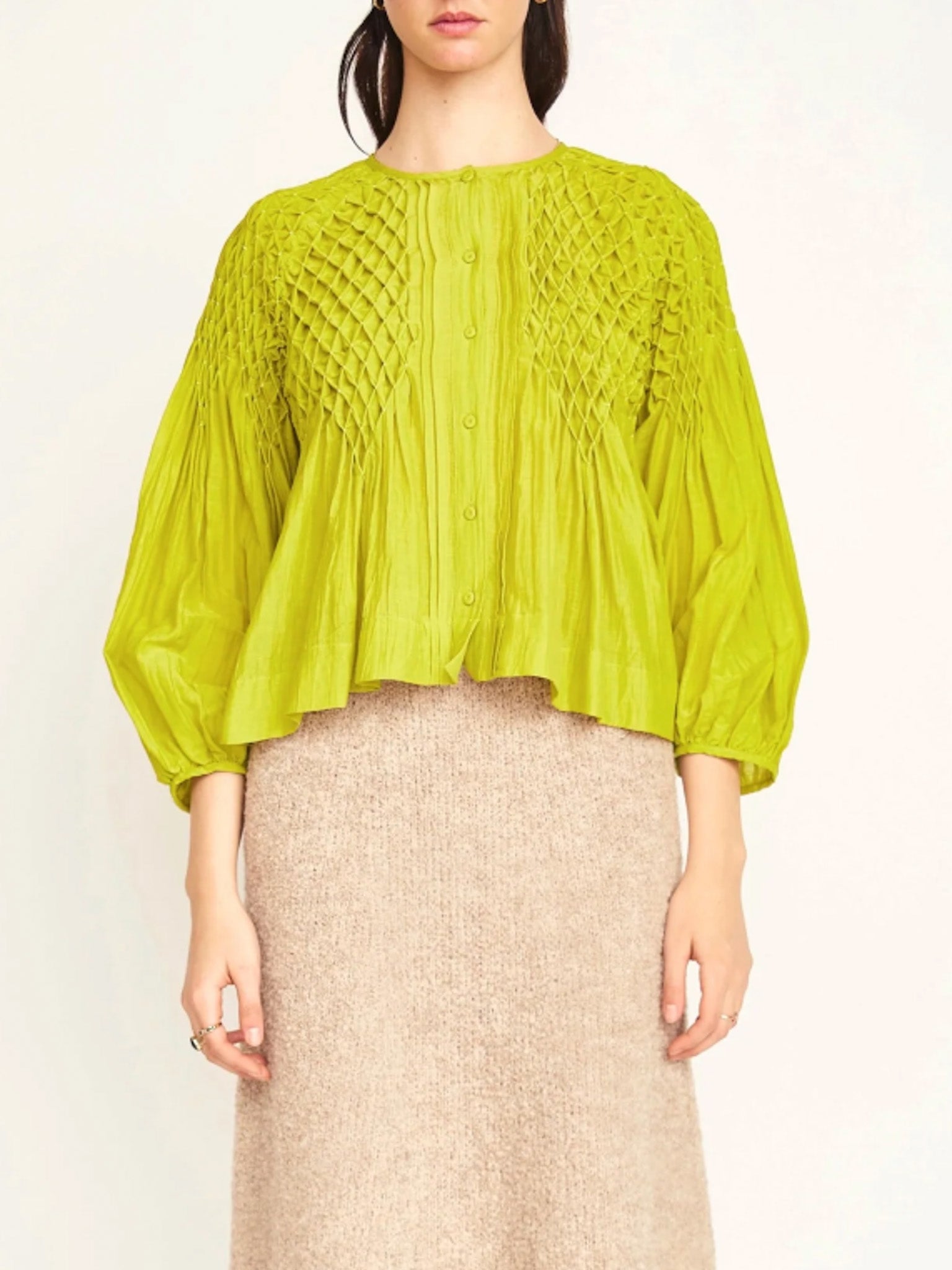 Mirth Ynez Hand Smocked Blouse in Citronelle
