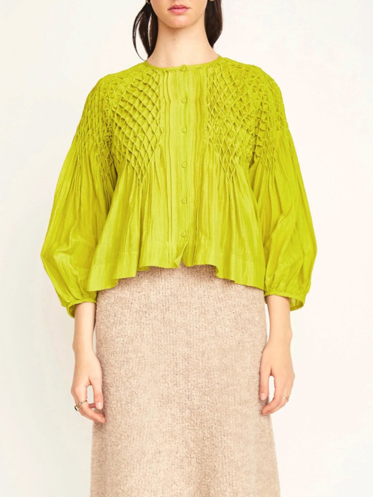 Mirth Ynez Hand Smocked Blouse in Citronelle