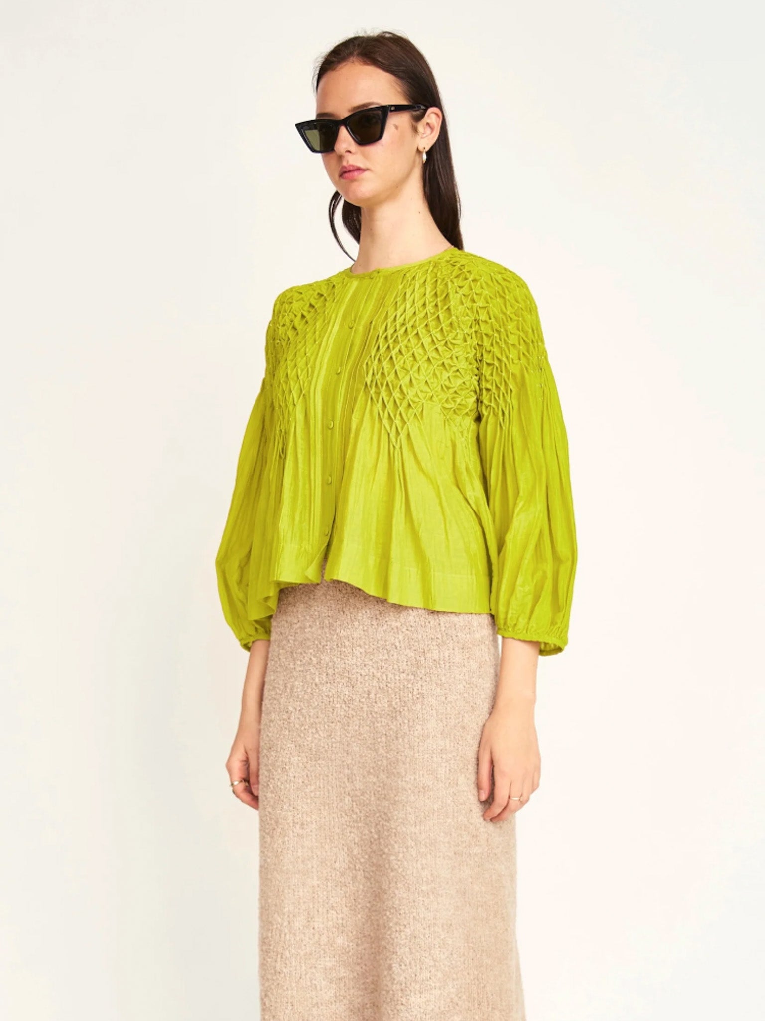 Mirth Ynez Hand Smocked Blouse in Citronelle