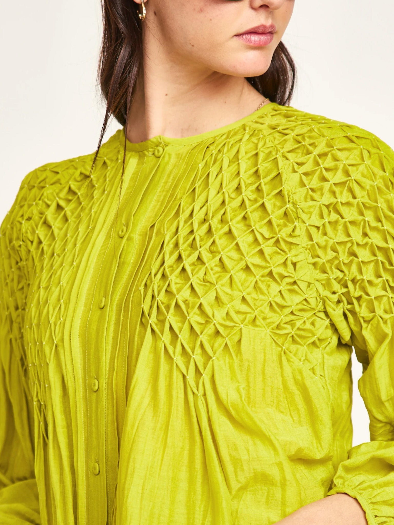 Mirth Ynez Hand Smocked Blouse in Citronelle