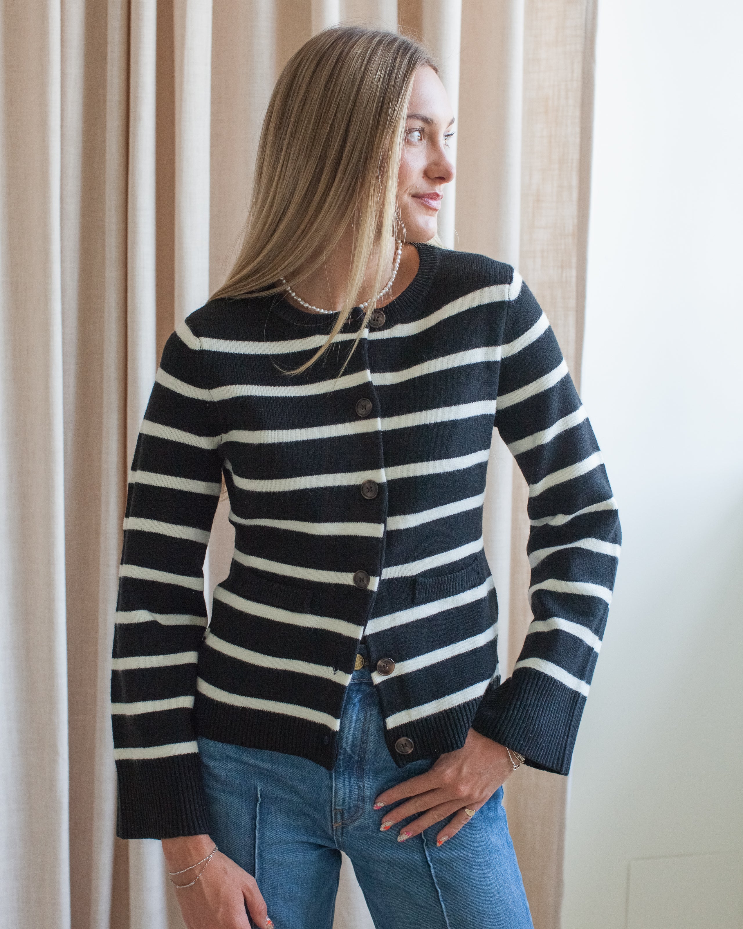 Rosalyn Stripe Cardigan- Black