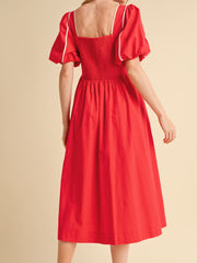 Red Scallop Midi Dress
