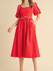 Red Scallop Midi Dress